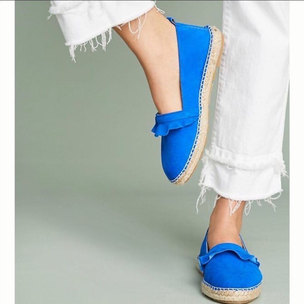 ANTHROPOLOGIE RUFFLED BLUE SUEDE‎ ESPADRILLES 38 (7.5)